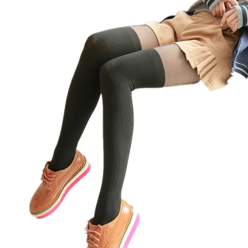 Gothic Tights Women Spring Autumn Style Girls Cute Black Lolita Knee Stockings Twisted Pantyhose With Tattoo High Waist Hosiery