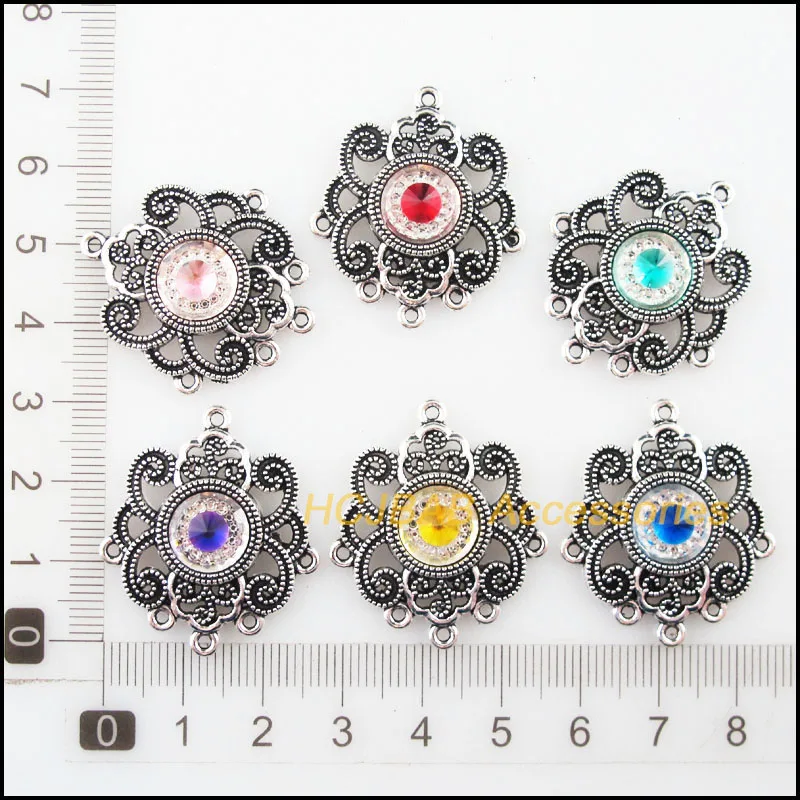 6 шт. тибетское серебряное покрытие цветок искусственная смола диаметром 27 5X31 5 мм