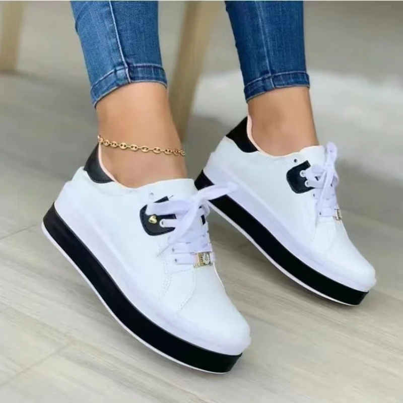 Women Platform Sneakers Trend White Shoes for Women 2023 New Sunflower Decoration Vulcanized Shoes Zapatillas Plataforma Mujer