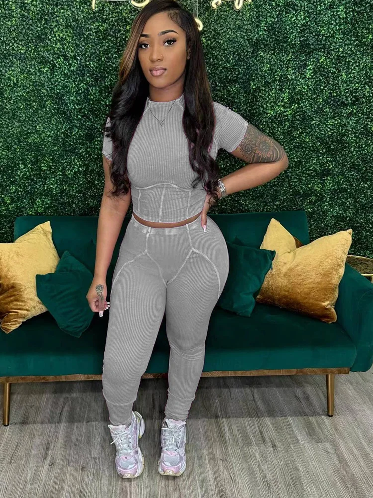 Beyprern Повседневный укороченный топ в рубчик и подходящие леггинсы комплект из