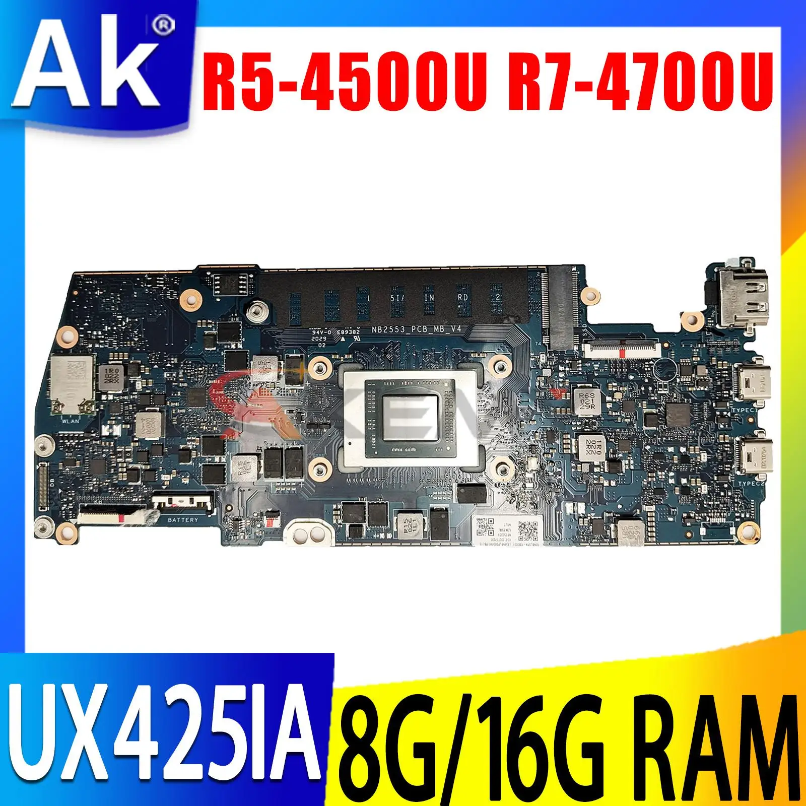

UX425IA Motherboard For ASUS ZenBook UX425 UX425IA UX425I UM425IA Laptop Mainboard With R5-4500U R7-4700U 8GB 16GB RAM