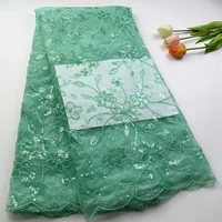 green nigerian lace fabrics 2022 high quality lace embroidery beaded french tulle african lace fabric 5yards for wedding sewing