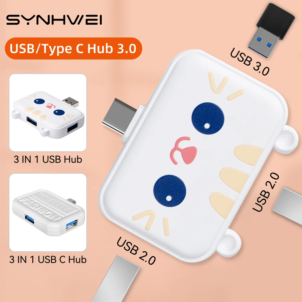 Мультяшный 3 в 1 беспроводной USB C 0 концентратор Тип адаптер сплиттер для ноутбука