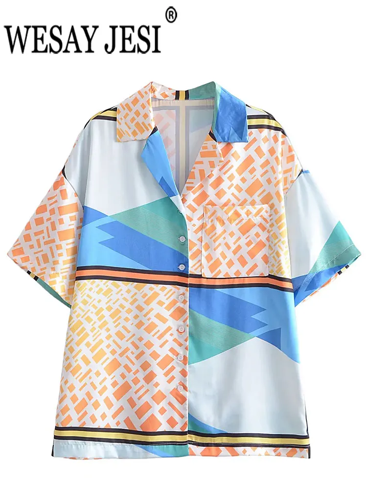 

Рубашка WESAY JESI женская с коротким рукавом, модный топ с ассиметричным карманом, однобортный Повседневный Свободный Топ для отдыха на море, н...