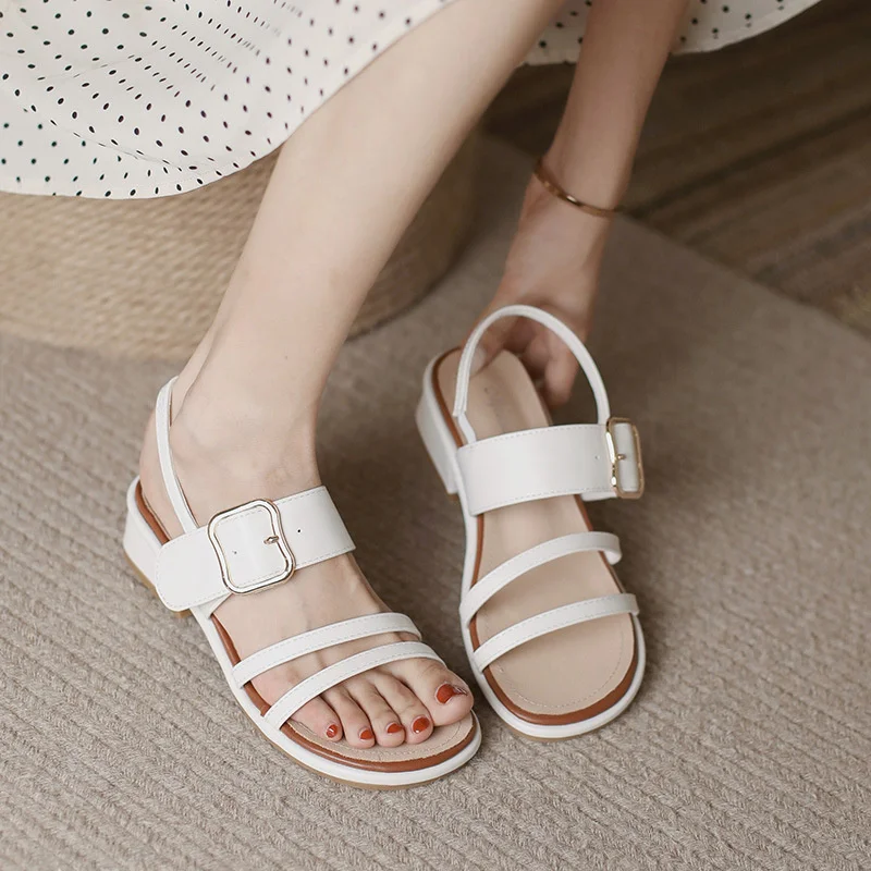 

2023 New Fashion Med Heel 4cm Open Toe Platform Luxury Sandals Women Sandalias Shoes for Women High Heels Buckle Solid Sandalias