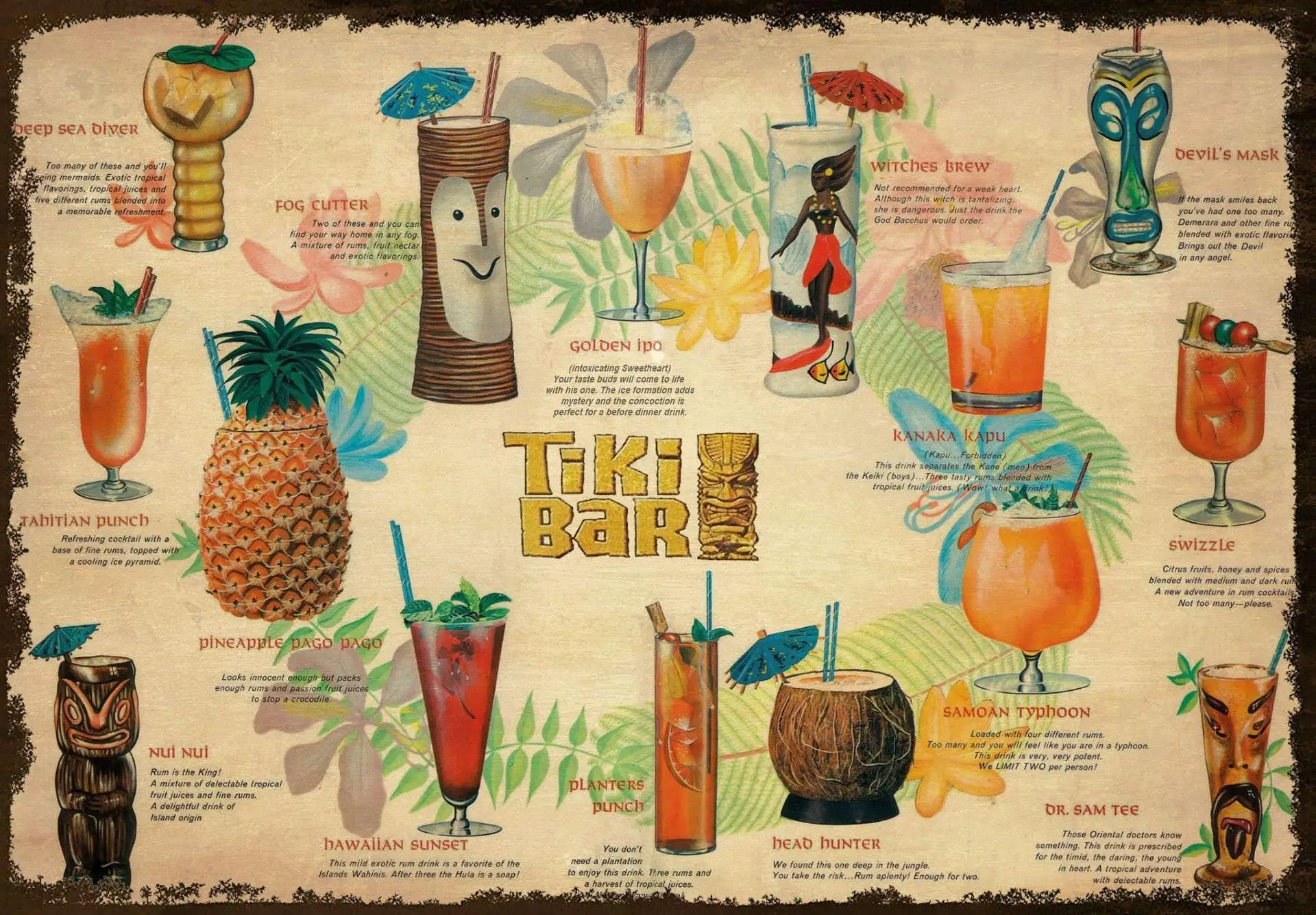 

Retro New Metal Poster Tiki Bar Summer Cocktail Menu Metal Tin Sign Retro Art House Coffee Shop Bar Restaurant Garage Fast Food