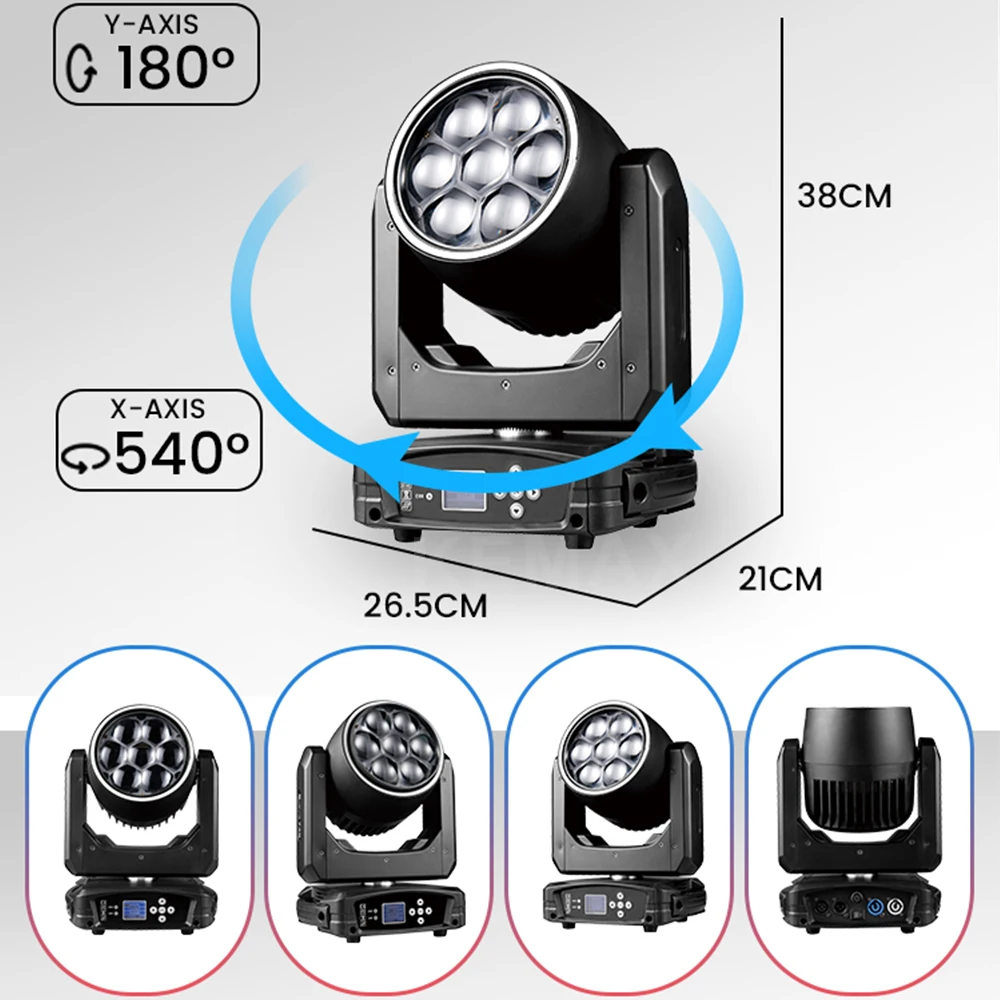 Фото Светодиодный прожектор 7X40W Bee Eye Moving Head Zoom Wash Light RGBW с эффектом луча 350W, мобильный, с полосой светодиодов, DMX512, для дискотек, сцены, свадеб и мероприятий. №4