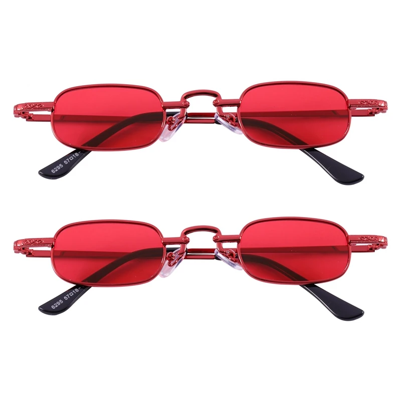 

2X Retro Punk Glasses Clear Square Sunglasses Female Retro Sunglasses Men Metal Frame-Red