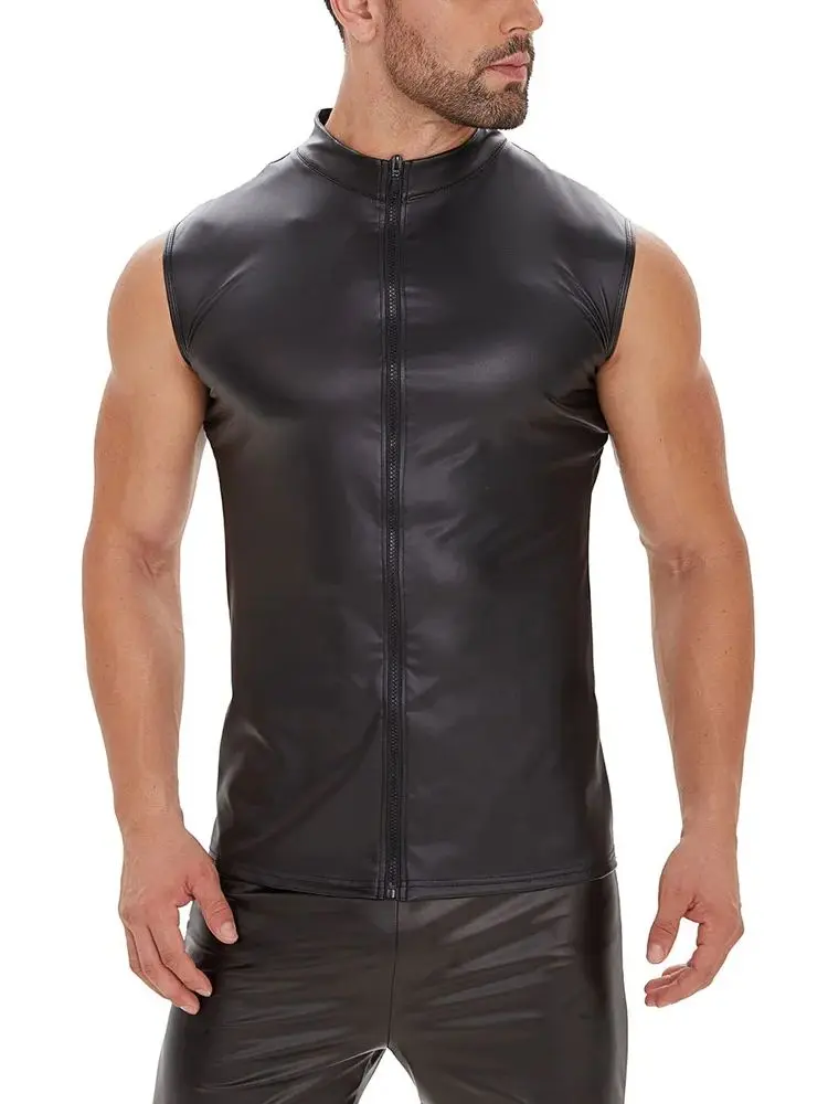 Мужская майка без рукавов матовая искусственная кожа для тренажерного зала и