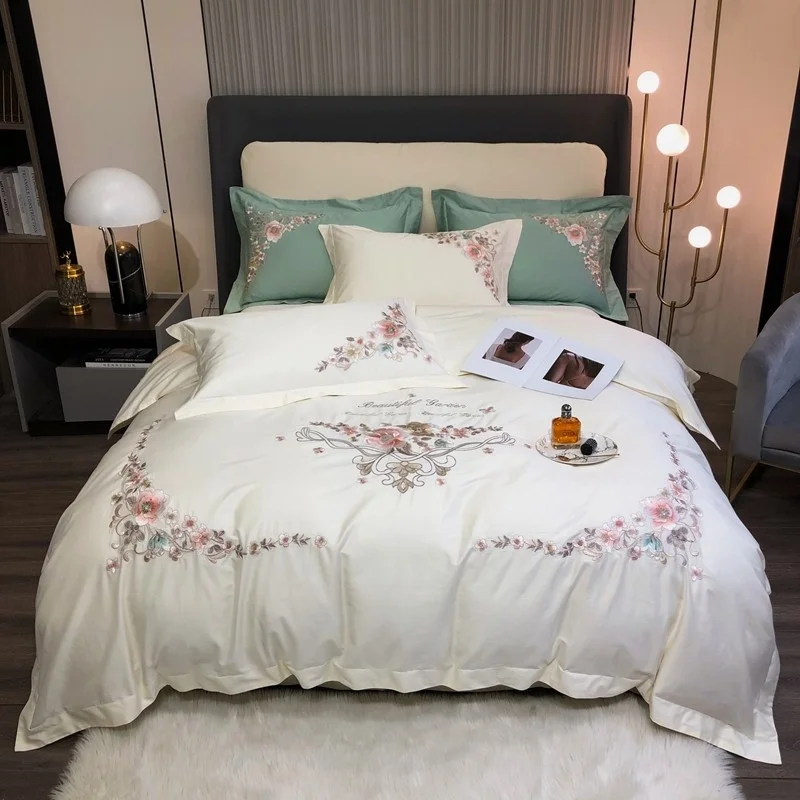 

Blossom Duvet Cover White King Flower Long-Staple Cotton Flowered Elegant Girls Pretty Embroidered Bedding Bed Sheet Pillowshams