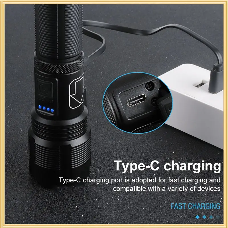 

Super Bright Flashlight USB Rechargeable Outdoor Led Flashlights 5 Modes Waterproof Power Display Camping Emergency