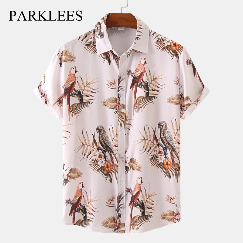 

Parklees Animal Print Hawaiian Mens Suit Stylish Tropical Floral Holiday Shirt Shorts Set Casual Button Down Short Sleeve Outfit