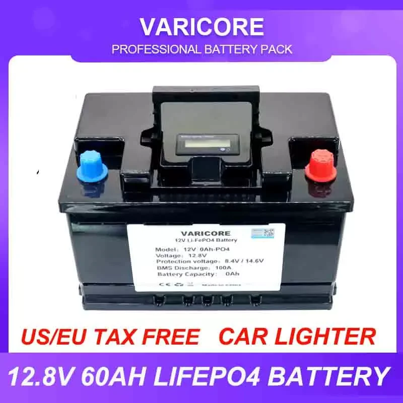 

12v 60AH LiFePO4 Battery Lithium Power Batteries 4000 Cycles with 100A discharge BMS for 12.8V Car lighter Solar Wind Tax Free