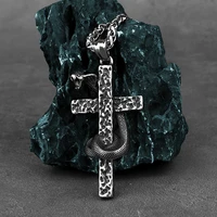 gravestone snake cross pendant mens hip hop religious charm stainless steel pendant necklace locomotive mens jewelry gift