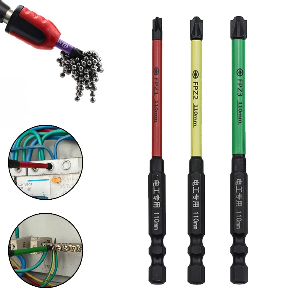

3pcs 110mm Magnetic Special Slotted Cross Screwdriver Bits FPZ1 FPZ2 FPZ3 Phosphating Rust Proof Alloy Steel For Electrician