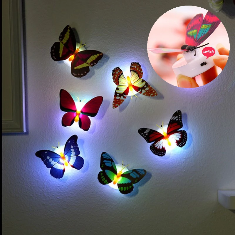 

1/2pcs Night Light Led Wall Lamp 3D Butterfly Colorful Luminous Birthday Party Decorative Children Room Decoration Home Supplies