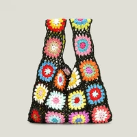 Bohemian Crochet Flower Plaid Women Handbags Handmade Woven Small Tote Purses Casual Summer Beach Bag Braid Bali Purses 2022 Sac