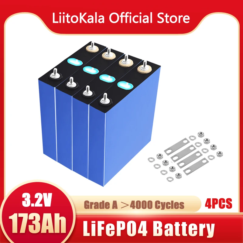 

4pcs LiitoKala EVE 3.2V 173Ah Lifepo4 Battery super DIY 12V Rechargeable Battery Pack for RV Solar Storage System TAX FREE