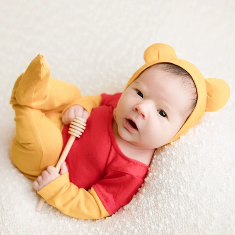 Newborn Photography Clothing Hat+Jumpsuits 2Pcs/set Studio Baby Photo Props Accessories Fotografia Little Bear Clothes Outfits