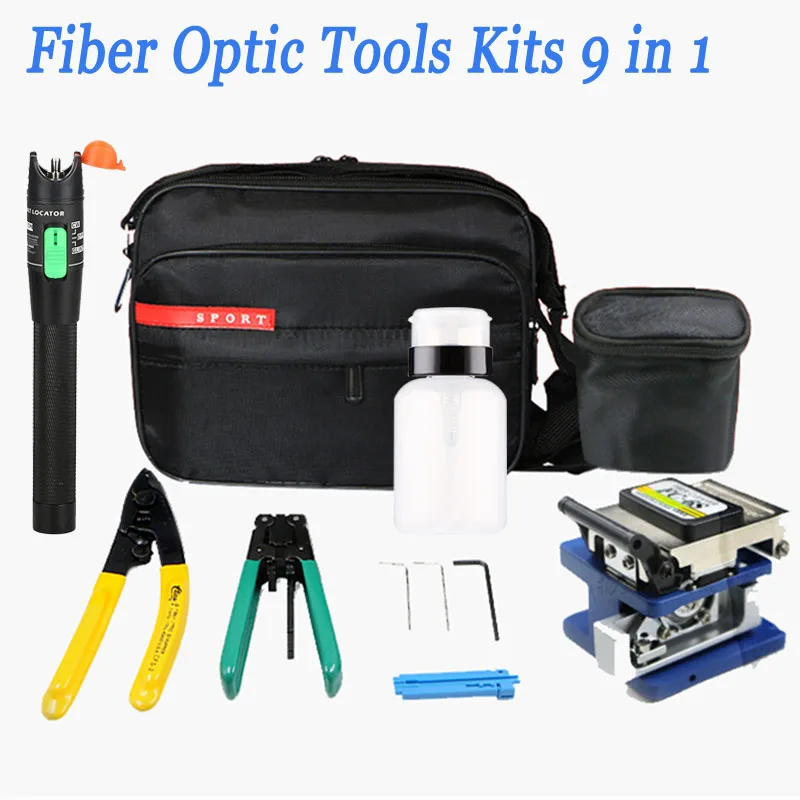 

Fiber Optic Tools Kits 9 in 1 FTTH Fiber Optic Tool Bag +Fiber Stripper+ fc-6s Fiber Cleaver+ Miller+30KM VFL