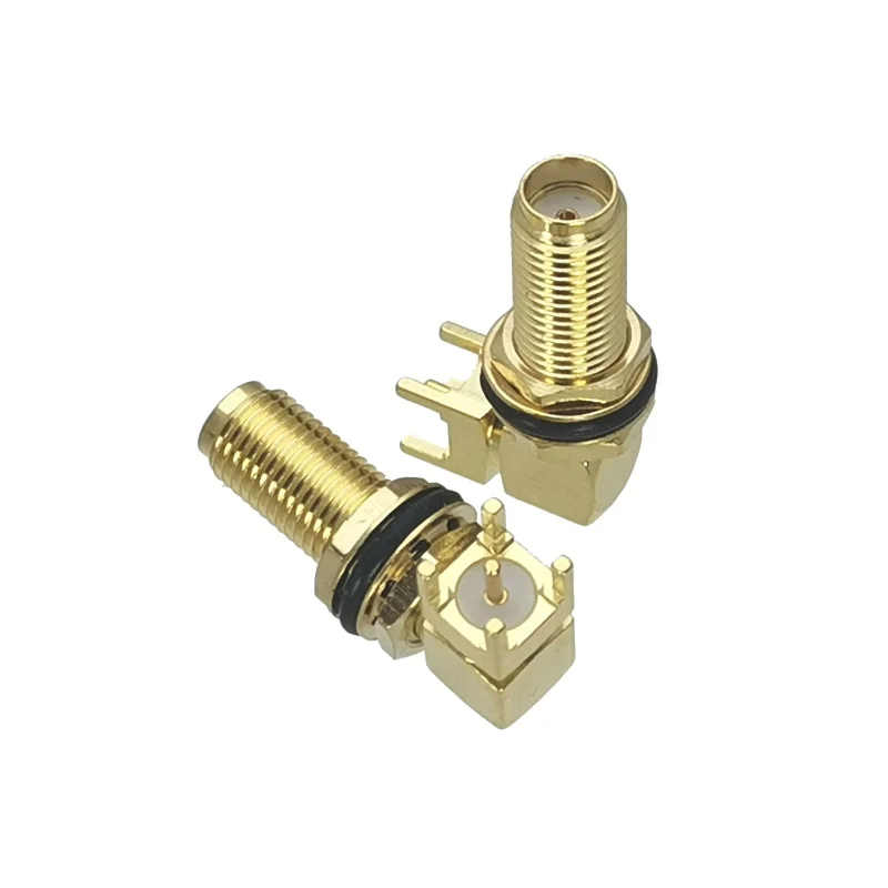 

1Pcs Connector SMA Female jack Bulkhead Nut Right angle Solder PCB Mount O-Ring RF Adapter Coaxial High Quanlity