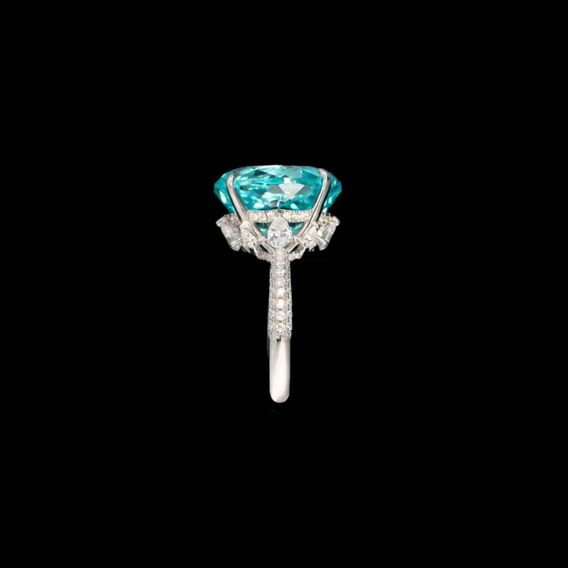 Фото CAMEO, серебро 925 пробы, позолоченный высокоуглеродистый бриллиант, 10 карат, овальная огранка, синтетический аквамарин, параиба, голубое яйцо, высококачественное кольцо №4