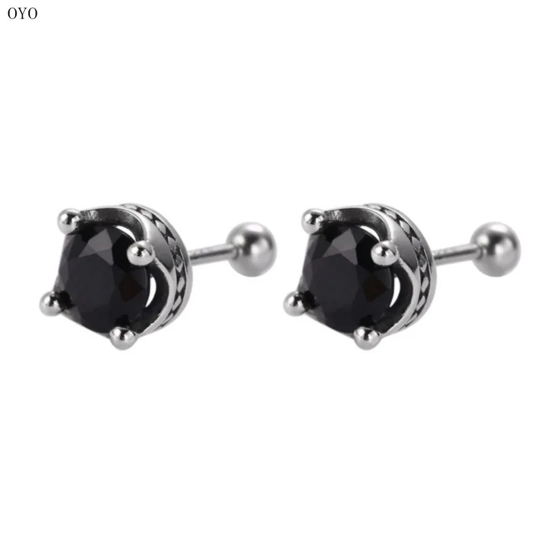 

S925 Sterling Silver Studs Black agate studs for Female Crown