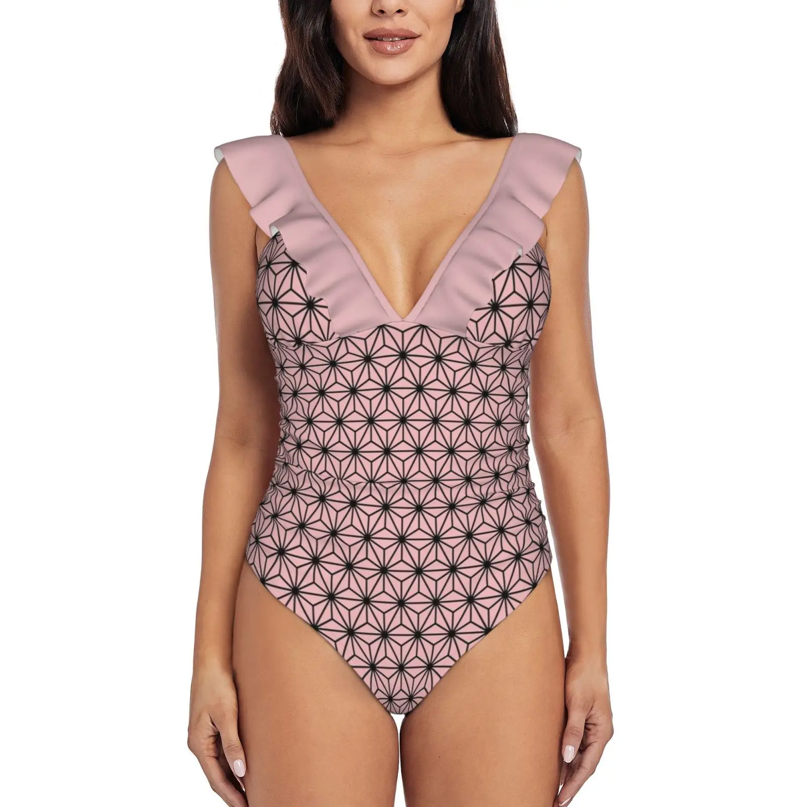 

Слитный купальник Nezuko с оборками, женский сексуальный Монокини, купальник, новые пляжные купальные костюмы Kimetsu No Yaiba Demon Kamado