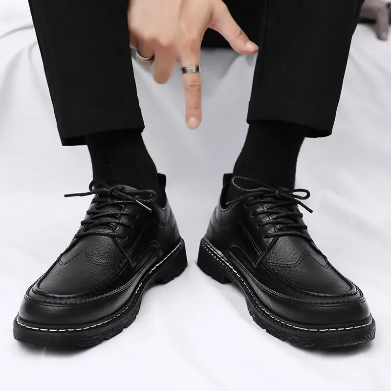 

Мужские кожаные туфли на мягкой подошве, черные спортивные деловые повседневные туфли в британском стиле для мальчиков, Новинка осени 2023