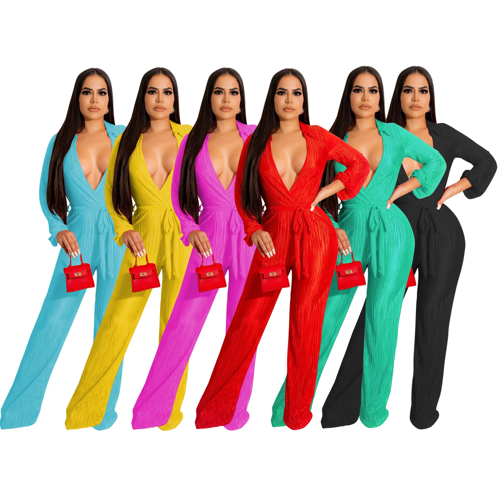 

Женский Повседневный комбинезон с глубоким V-образным вырезом и длинным рукавом