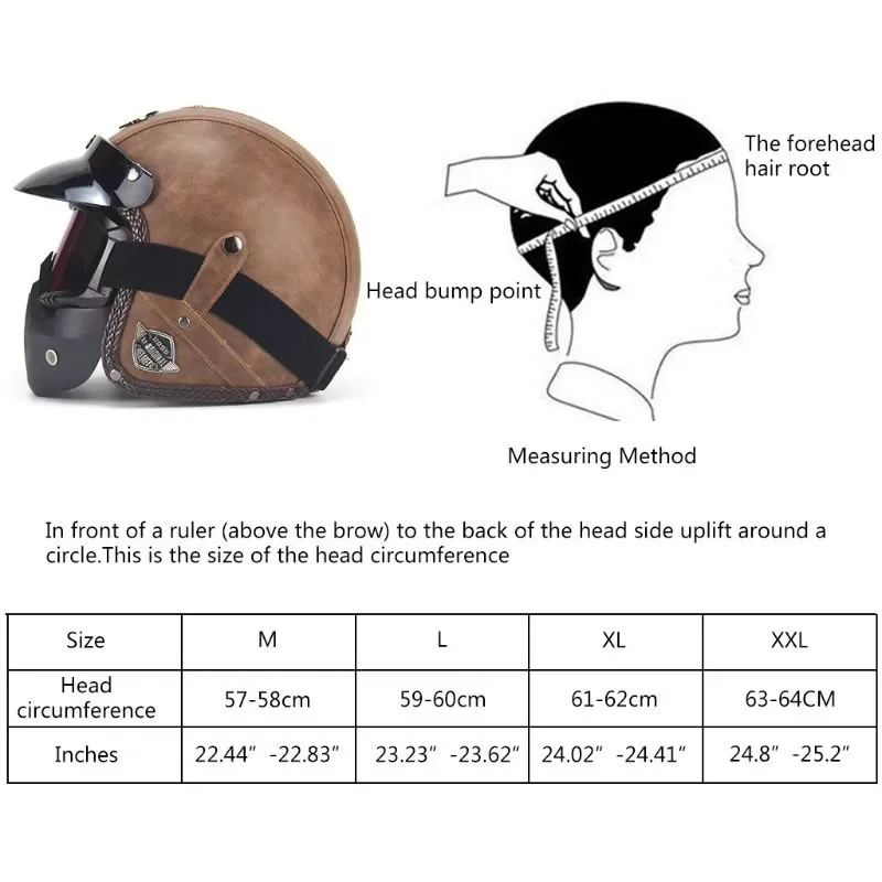 N0HF PU Leather 3/4 Helmets Open Face Vintage Motorcycle Bike Helmet With Goggle Mask enlarge
