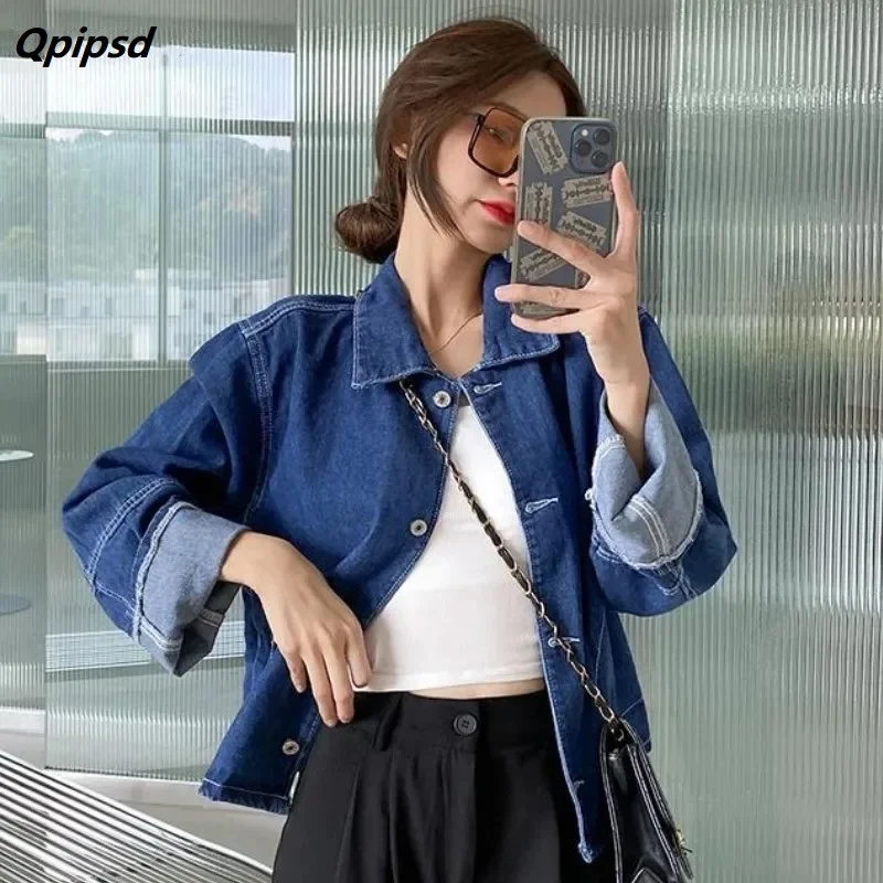 

Базовые джинсовые куртки, женские повседневные джинсовые пальто, свободная Корейская винтажная однотонная верхняя одежда, Весенняя шикарная уличная одежда для колледжа, то 5XL