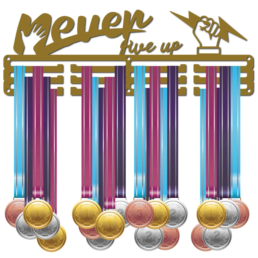 

Medal Holder Sport Medals Display Wall Mount Hanger Badge Medalist Running Soccer Swim Gymnastics Dark Goldenrod Never Give Up
