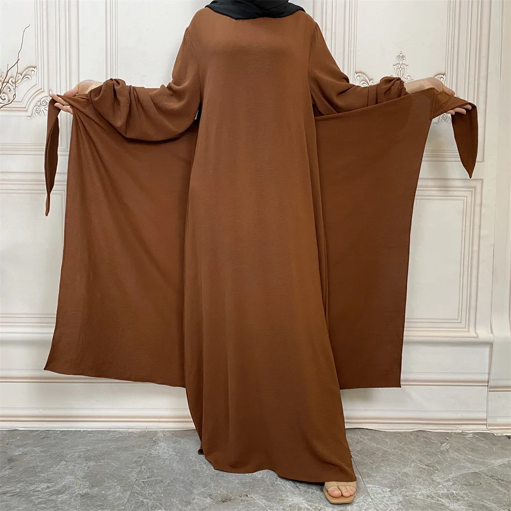 Bubble Crepe Abaya Dress Two Piece Muslim Sets Dubai Islam Turkey Evening Dresses for Women with Front Wrap Skirt Kaftan Robe