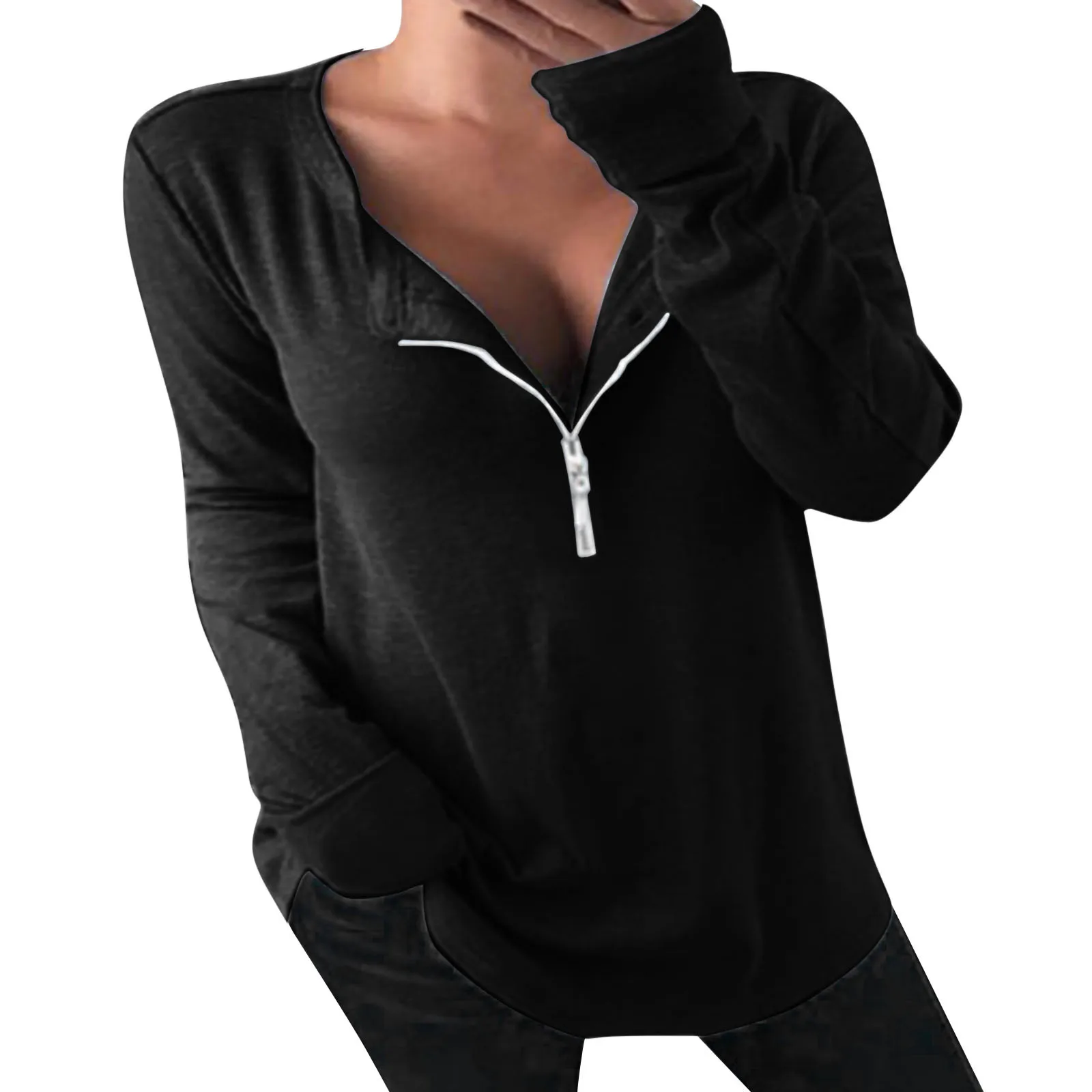 

Women's Pullover Lapel Zipper Leg Pattern Sweater Fall Tunic