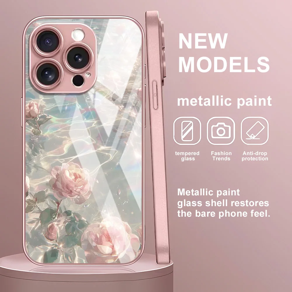 Фото Чехол из розового стекла для Samsung A56 5G A55 S24 Ultra S25 S23 S22 Plus S21 FE A53 A54 A33 A34 A35 A36 A25 A13 A17 A16 A26 Cover №1