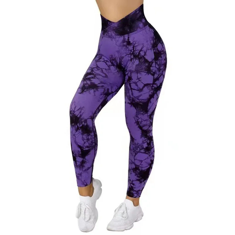 Women Yoga Pants Tie Dye Seamless High Waist Push Up Tights Outdoor Running Fitness Leggings Elastic Hip Pants Yoga Clothing