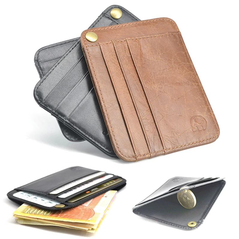 

Credit Business Mini Card Wallet ID Card Case Card Holder Driver's License Cover Retro First Layer Cowhide Leather COIN PURSE