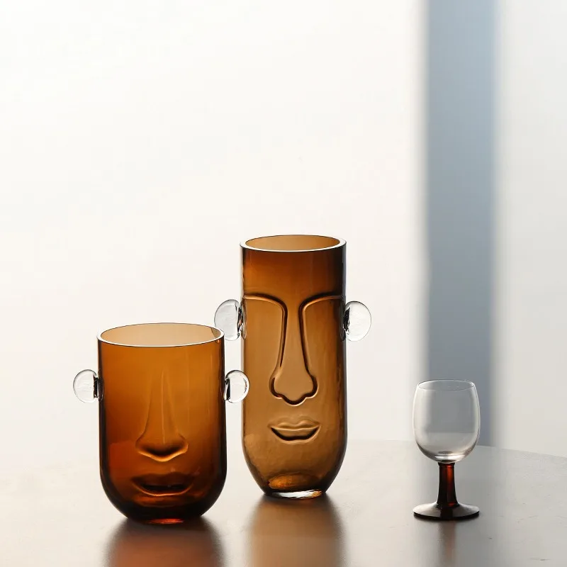 

Creative transparent straight face glass vase ornaments Nordic light luxury home soft decoration flower ware