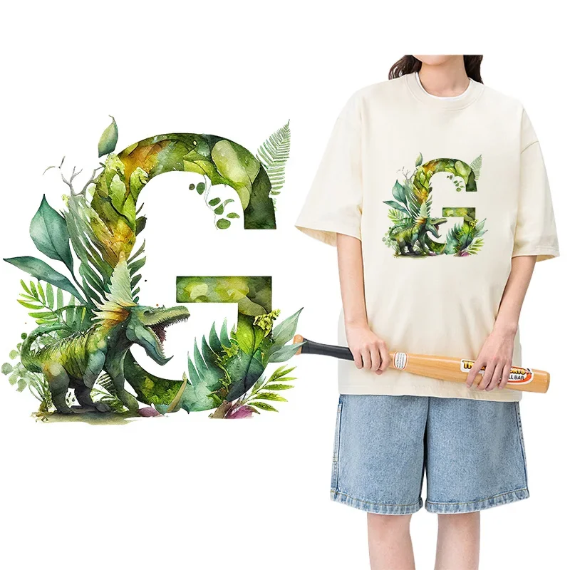 Тропическое растение динозавр надпись A-Z визуальный дизайн Термотрансферная