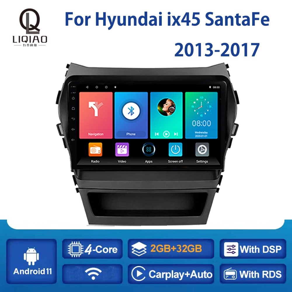 

Автомагнитола LIQIAO для Hyundai ix45 Santa Fe 2013 - 2017 Carplay, мультимедийный видеоплеер, навигация GPS, автомобильная задняя камера, Bluetooth