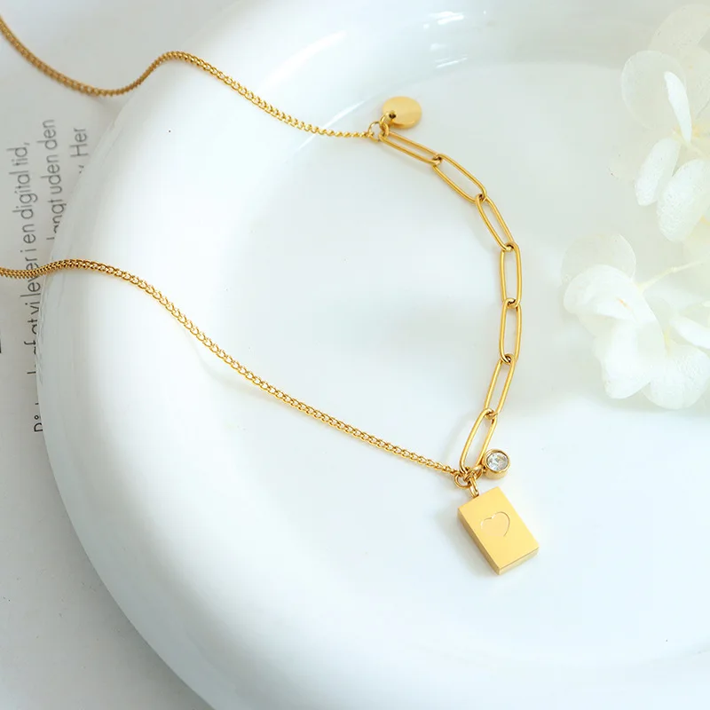 

Ожерелье Ins Wind в стиле хип-хоп, колье с подвеской в виде сердца персикового цвета из циркония, Женская цепочка на шею, ювелирное изделие из не...