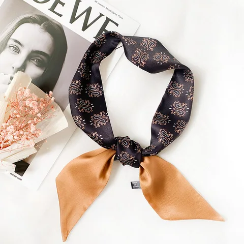 Шикарный и универсальный узкий шарф в горошек, элегантный длинный шелковый шарф с цветочным принтом для женщин, идеальный аксессуар для любого случая