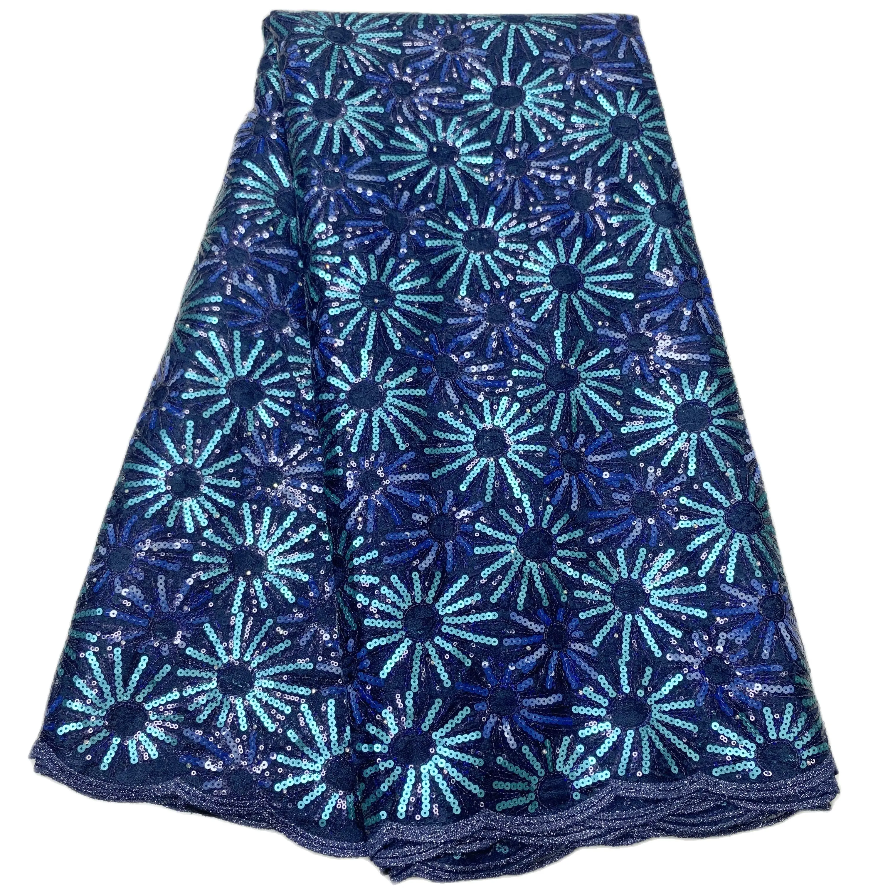 

African Embroidery Lace Fabric 2022 High Quality Lace Sequins French Nigerian Lace Tulle Fabrics For Wedding