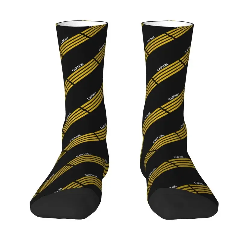 

Fun Printed Captain Stripes Epaulettes Socks for Women Men Stretchy Summer Autumn Winter Aviation Airplane Pilot Crew Socks