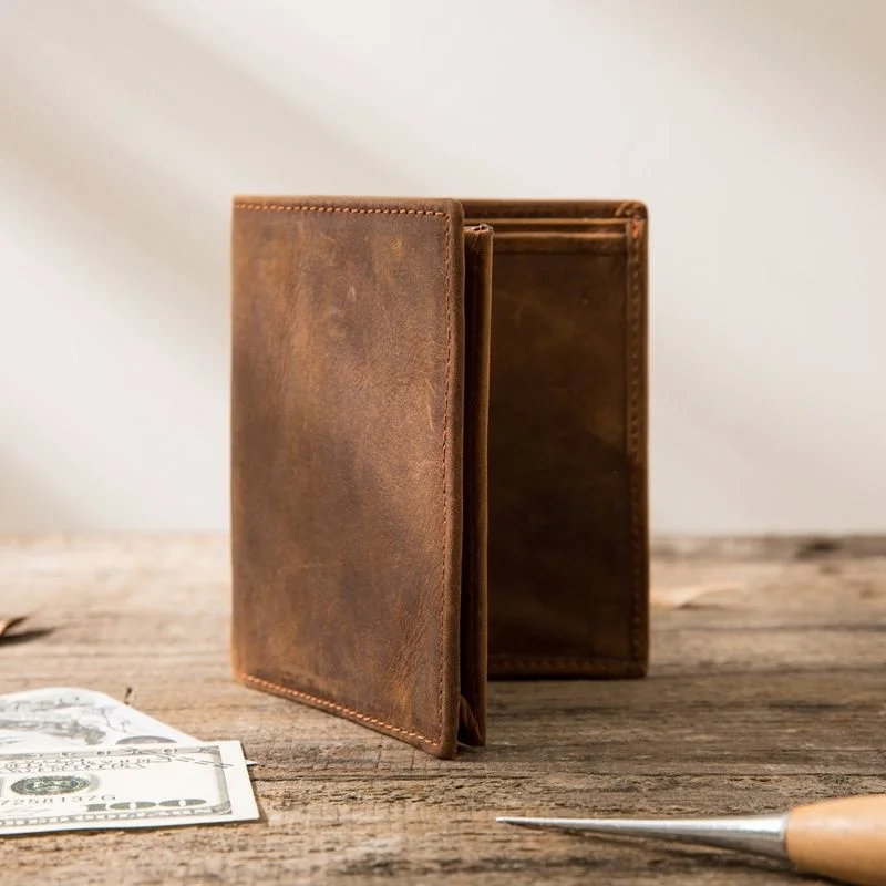 Кожаный кошелек ручной работы GROJITOO из воловьей кожи с верхним слоем вертикальный