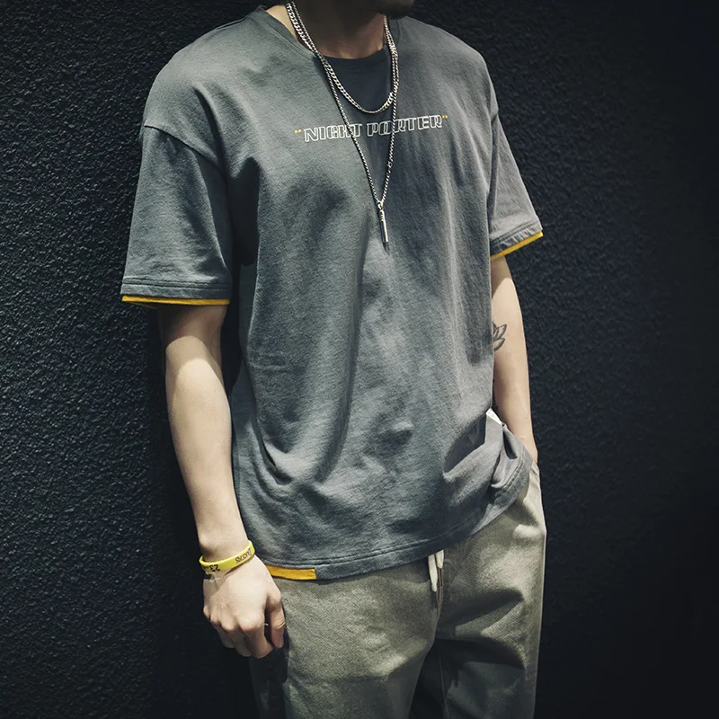 

5963-rr-свободная Корейская версия для мужчин, Новинка лета 2021, облегающая шелковая футболка, дышащая, с рукавом до локтя