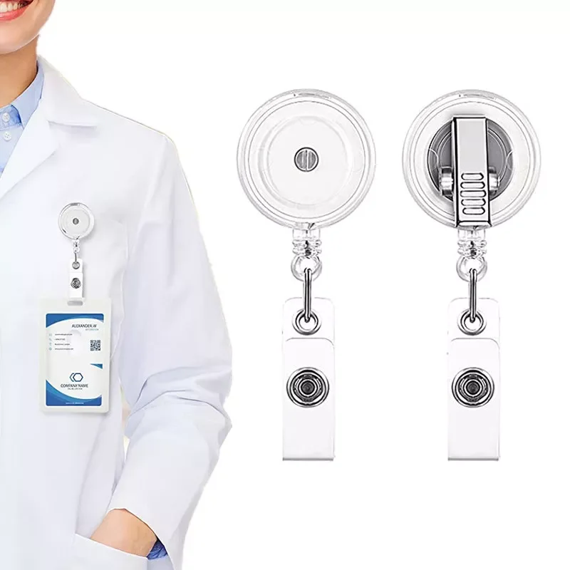 

1pc PVC Transparent Easy Pull Name Badge Reel Rotatable Staff Work Pass Card Clip Nurse Doctor ID Badges Holder Reels Tag Clip