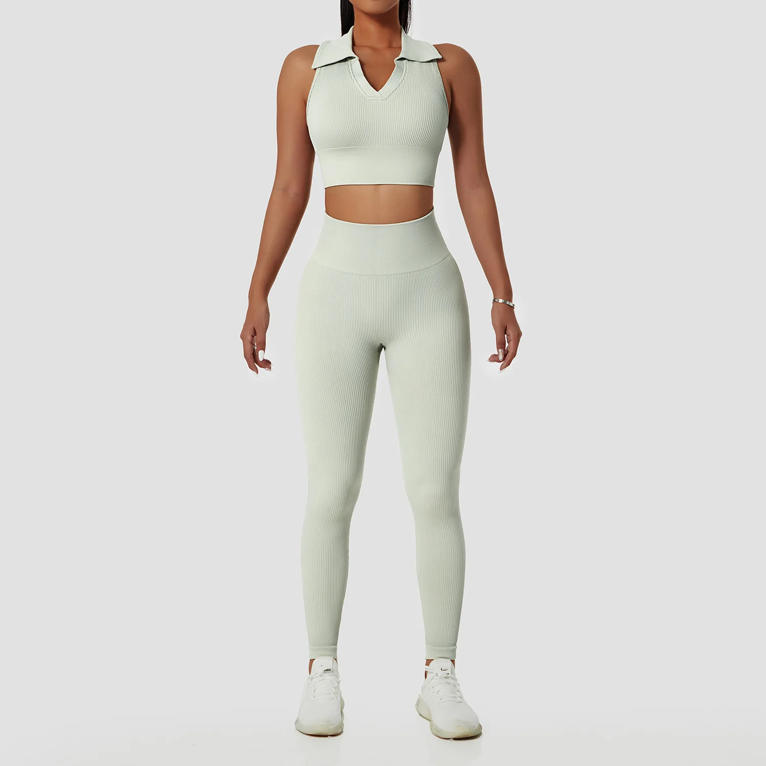 Женский комплект для йоги из 2 предметов леггинсы с высокой талией спортивный