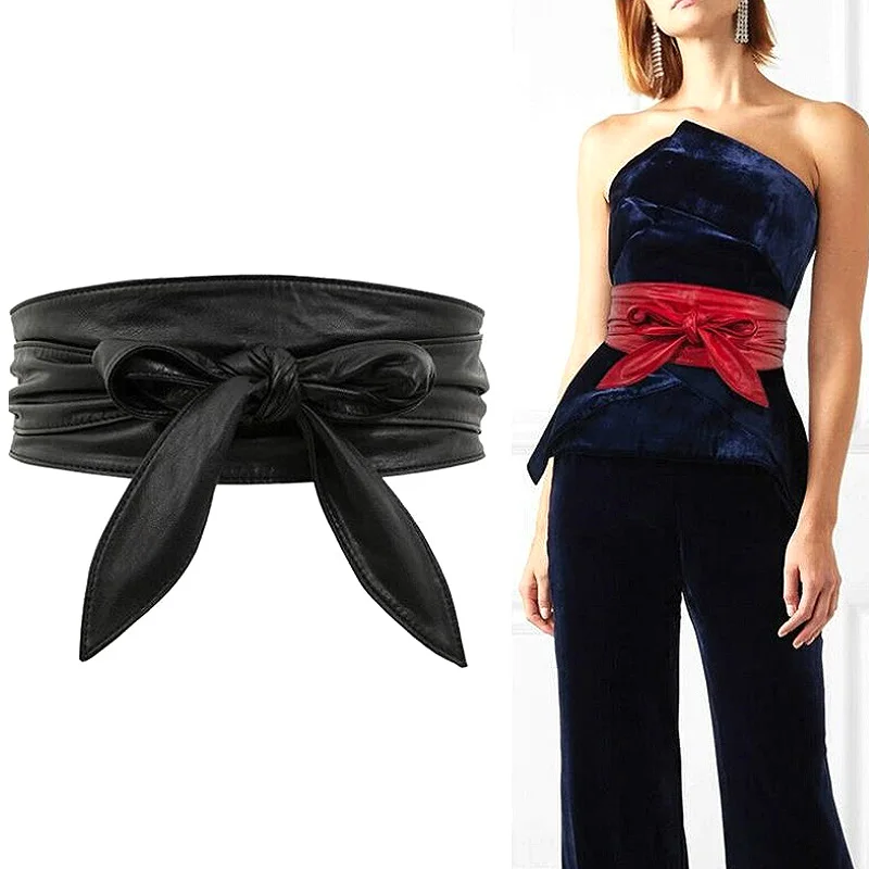 

9cm Width Faux Leather Belt for Women Ladies Bind Longer Waistband Lace Up New Bowknot Bow Wide Dress Jumpsuit Decoration Ties
